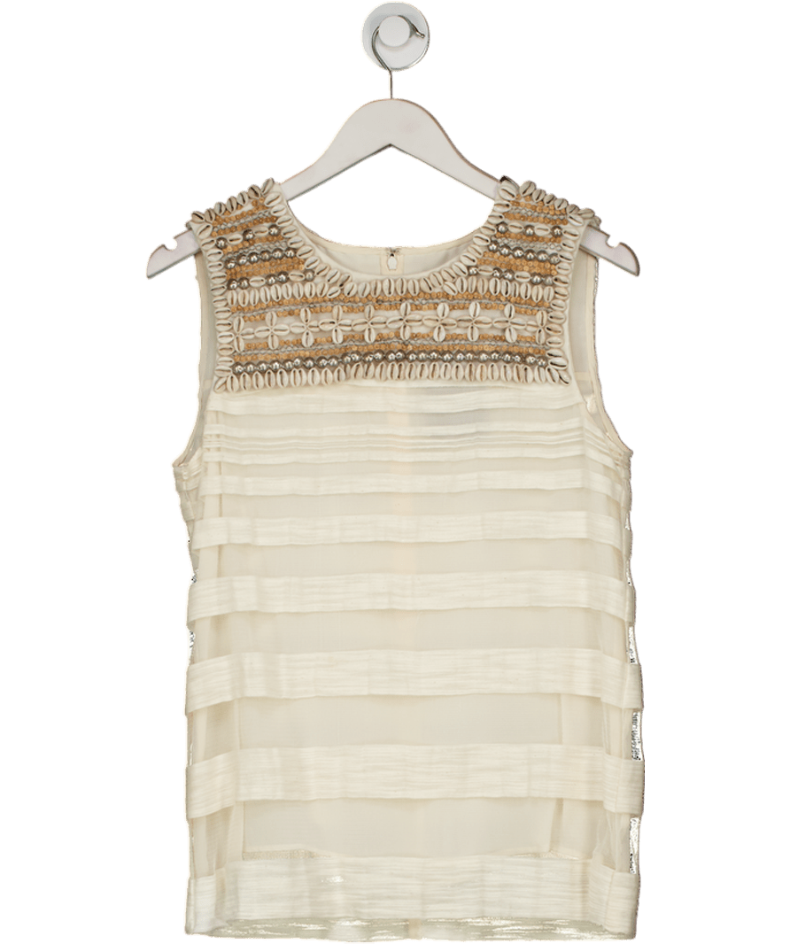 Adam Lippes Ivory White Seashell Embroidered Silk Blend Top Us6 UK 10 - Reliked