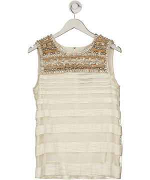 Adam Lippes Ivory White Seashell Embroidered Silk Blend Top Us6 UK 10