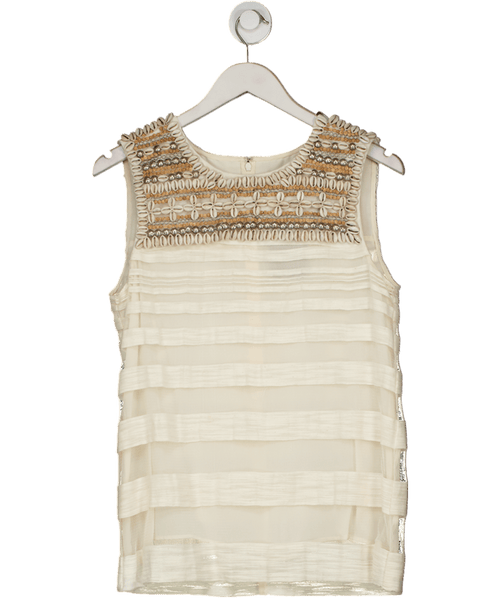 Adam Lippes Ivory White Seashell Embroidered Silk Blend Top Us6 UK 10 - Reliked
