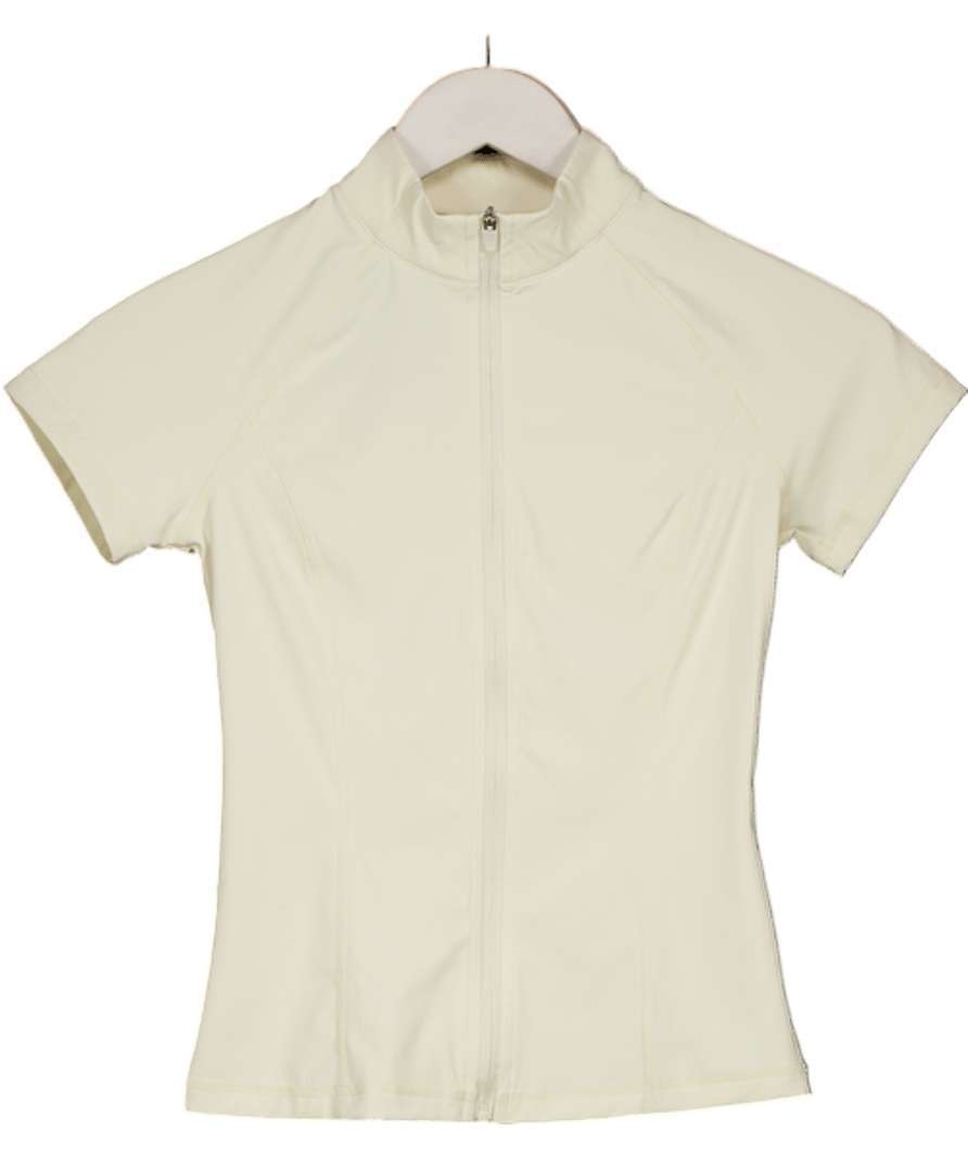 Adanola Cream Ultimate Short Sleeve Zip Up Top UK XS - Reliked