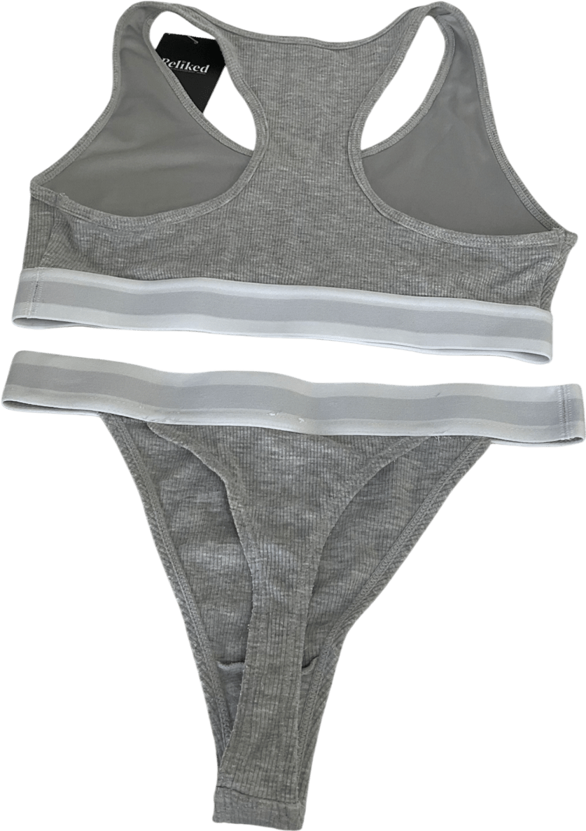Adanola Grey Branded Ribbed Bra &thong Set UK XS/S - Reliked
