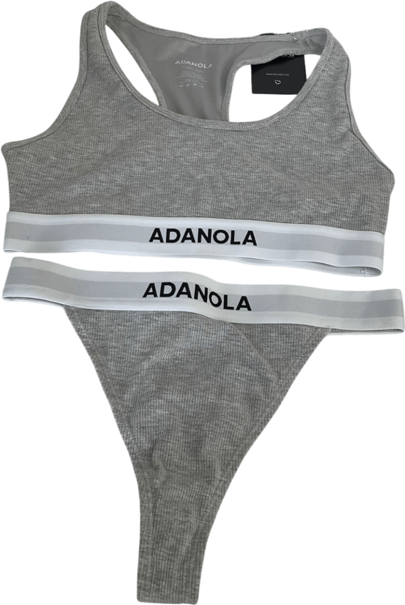 Adanola Grey Branded Ribbed Bra &thong Set UK XS/S - Reliked