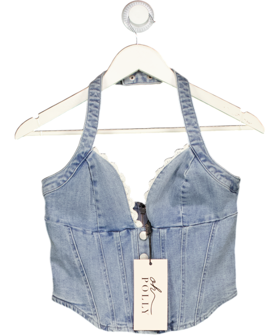 Oh Polly Lotta Halterneck Corset Top In Light Blue UK 10