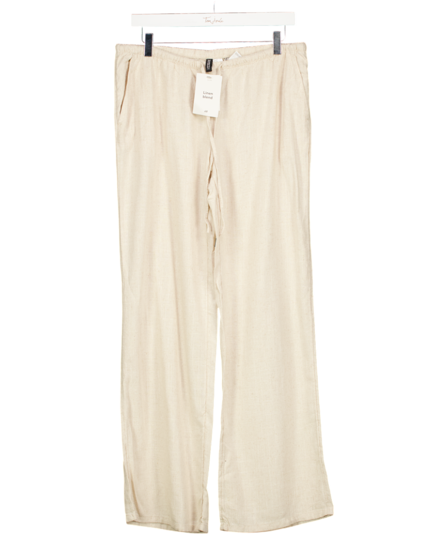 H&M Cream Divided Wide Leg Linen Trousers UK M