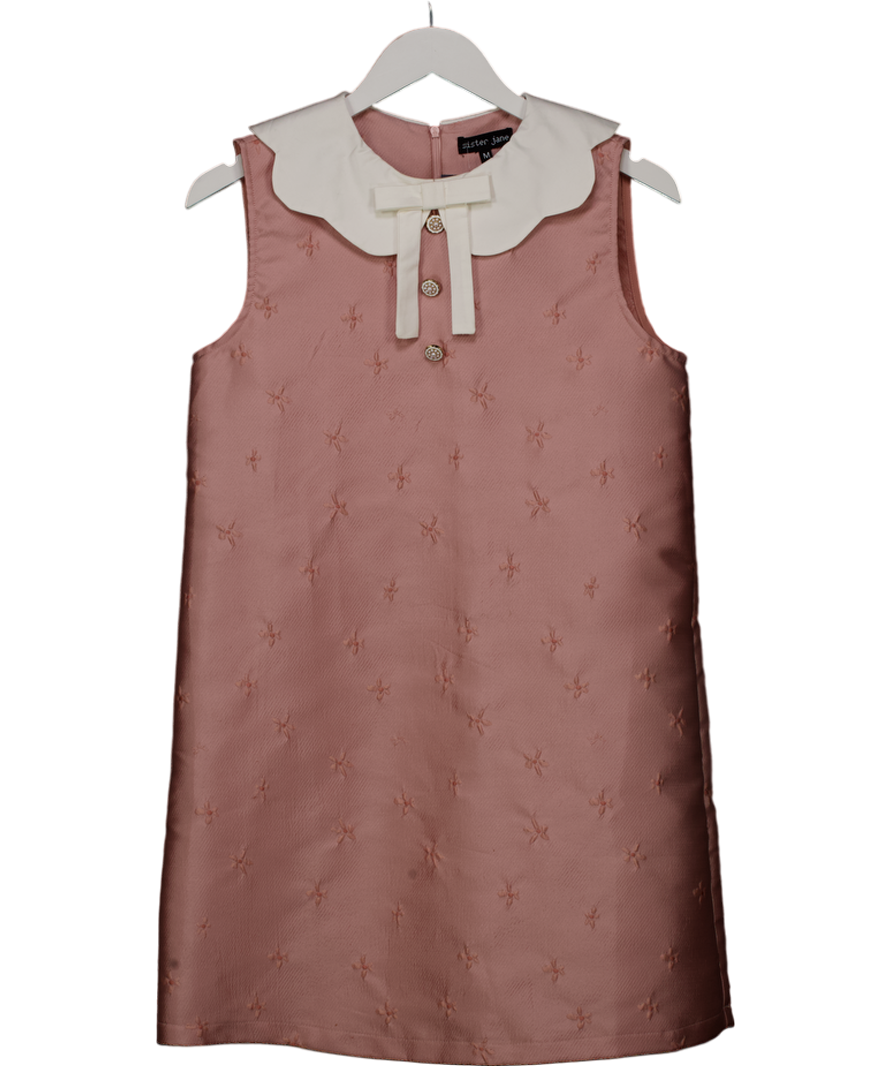 Dream Sister Jane Pink Jacquard Mini Dress Woth Scalloped Bow Collar UK M