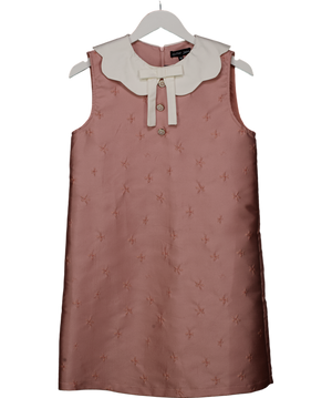Dream Sister Jane Pink Jacquard Mini Dress With Scalloped Bow Collar UK M