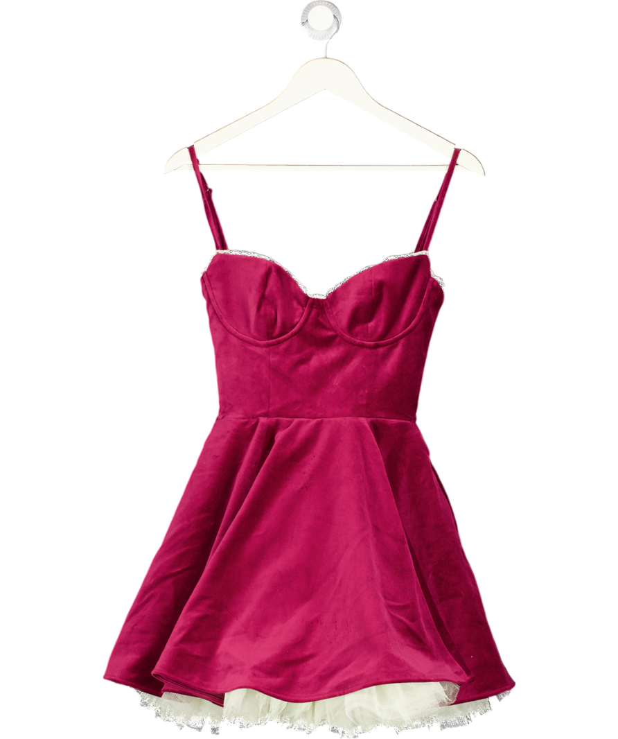 House of CB Minimoiselle Burgundy Red  Velvet Tulle Mini Dress UK S