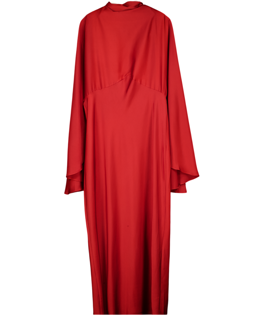ASOS Funnel Neck Satin Maxi Dress With Exaggerated Sleeves In Red UK 18