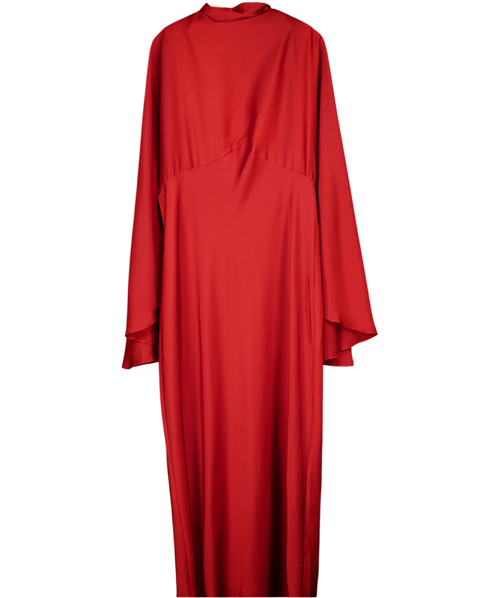 ASOS Funnel Neck Satin Maxi Dress With Exaggerated Sleeves In Red UK 18