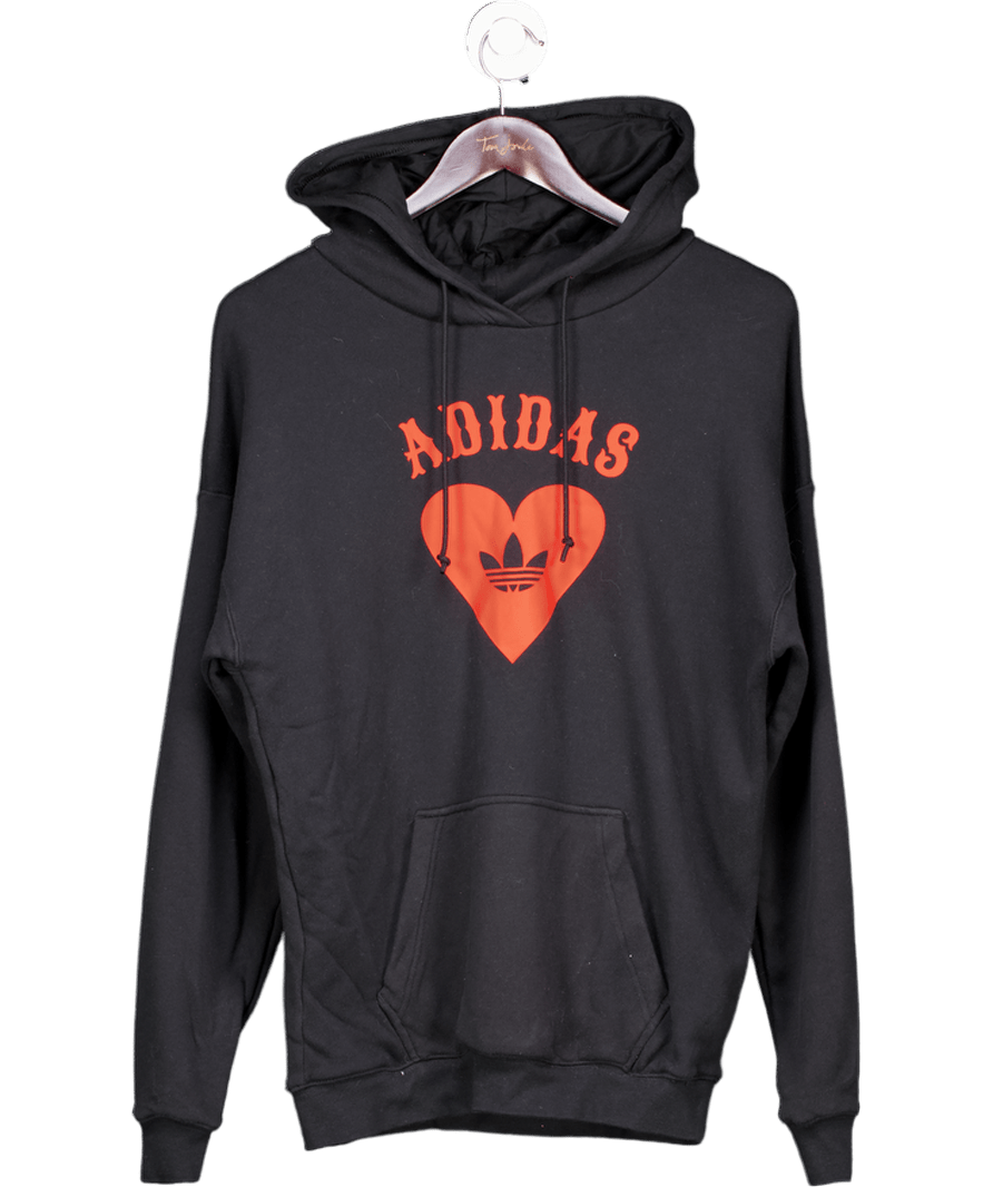 adidas Black Cotton Heart Hoodie UK 10 - Reliked
