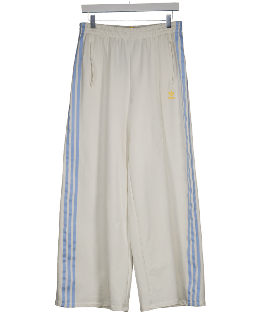 adidas Cream / Baby Blue three Stripe Track Trousers UK M - Reliked