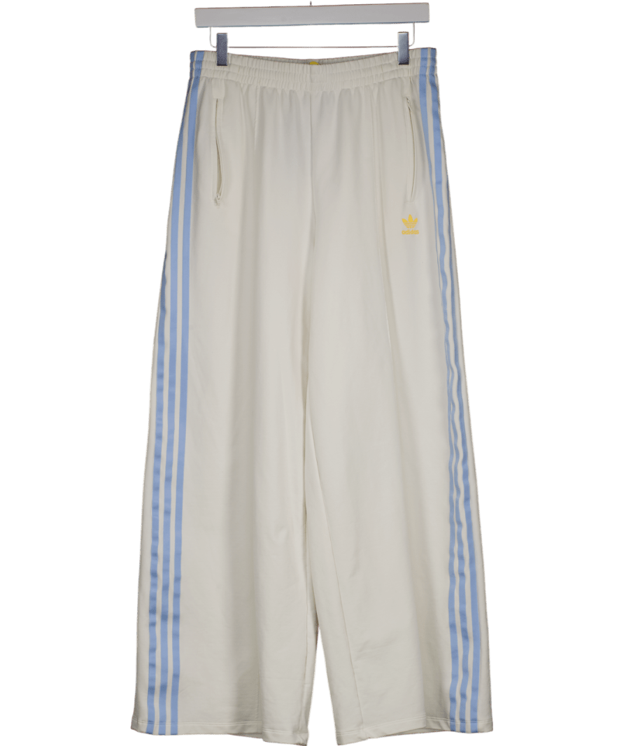 adidas Cream / Baby Blue three Stripe Track Trousers UK M - Reliked