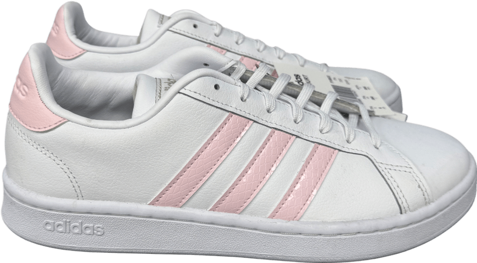 adidas Grand Court Base 2.0 - White / Baby Pink UK 7.5 EU 41.5 👞 - Reliked