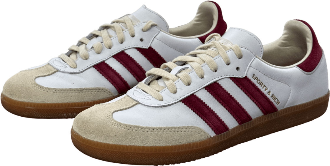 adidas Samba Sporty & Rich White Collegiate Burgundy Trainers UK 7.5 EU 40.5 👠 - Reliked