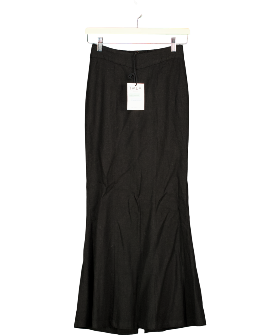 t/ala Black Milos Linen Blend V Waist Maxi Skirt UK XXS