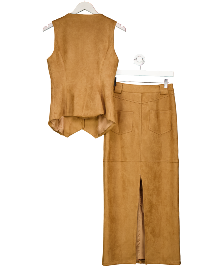 4th & Reckless 2-piece Tan Brown Faux Briella Suede Waistcoat (uk 8) And Stephy Maxi Skirt Set UK 6