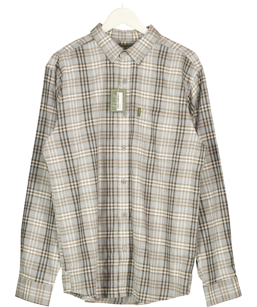 ARIAT Grey Simmental Button Down Flannel Shirt UK L