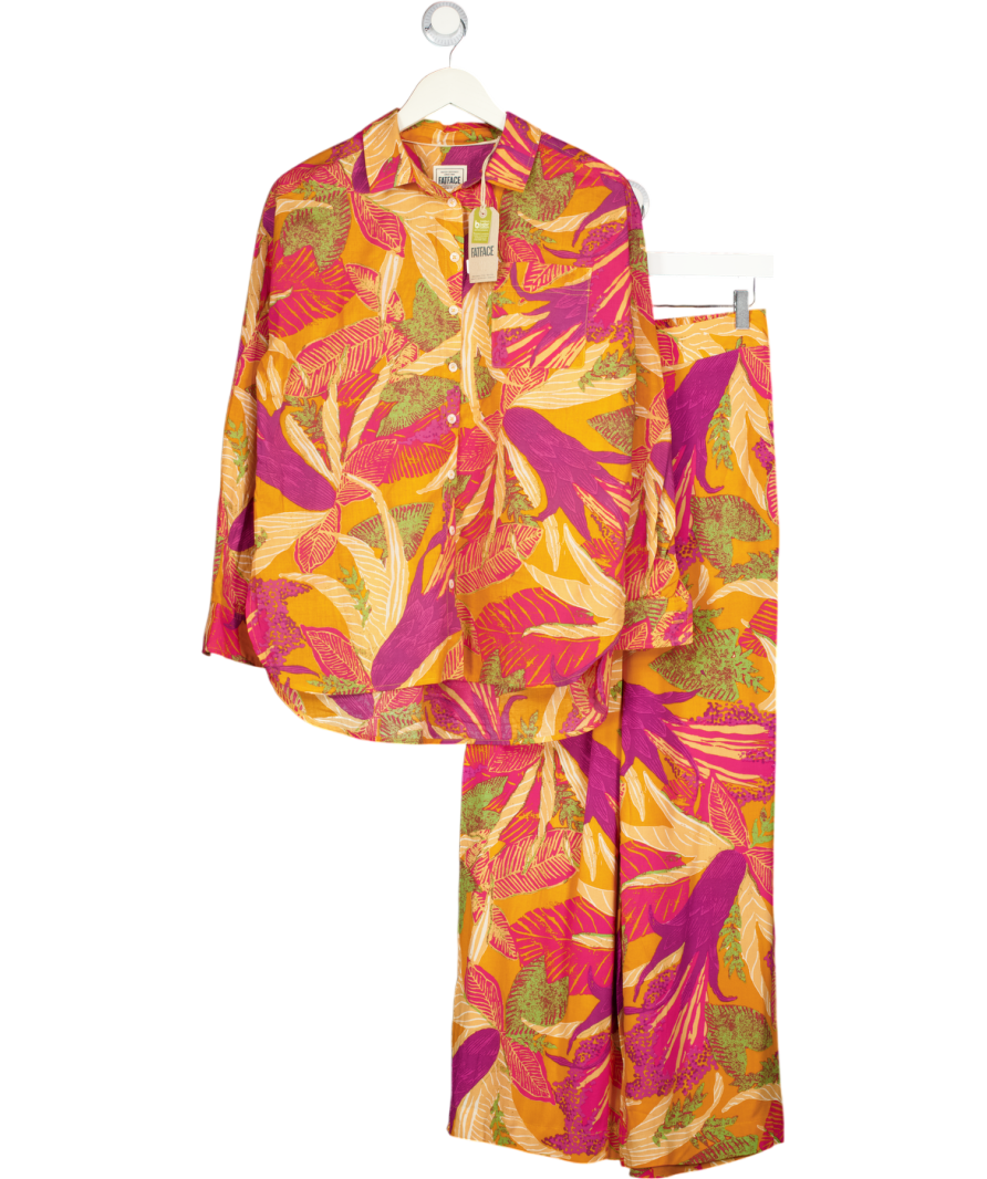 FATFACE 2-piece Orange Tropical Floral Wide Leg Trousers And Shirt Set UK 8