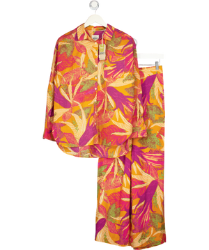 FATFACE 2-piece Orange Tropical Floral Wide Leg Trousers And Shirt Set UK 8