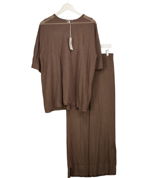NA-KD Brown Knitted Sheer Top  & trouser set UK M