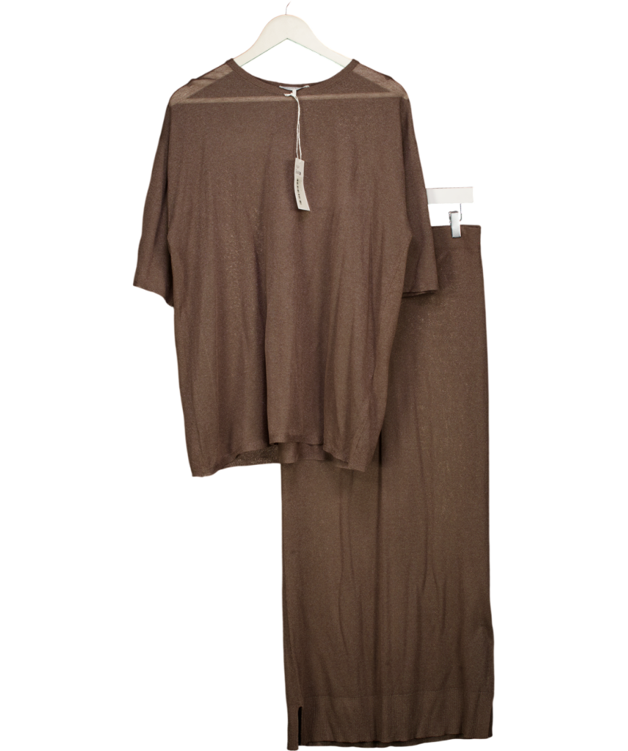 NA-KD Brown Knitted Sheer Top UK M