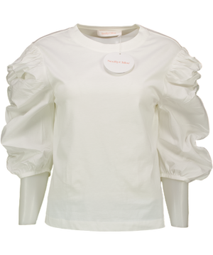SEE BY CHLOE White Ruched Sleeve T-shirt UK M