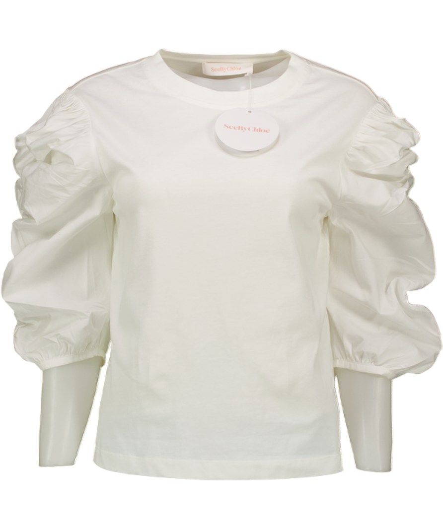 SEE BY CHLOE White Ruched Sleeve T-shirt UK M
