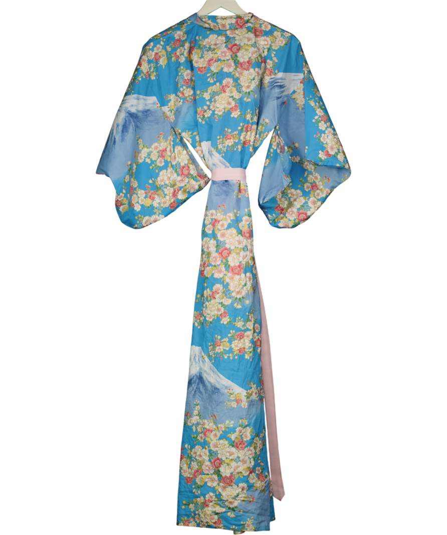 Sakurai Shoji Co Blue Floral Japanese Cotton Kimono Cherry Blossom UK L