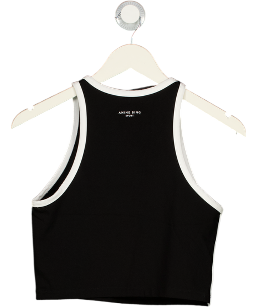 ANINE BING SPORT Black / White Logo Racer Back Top UK L
