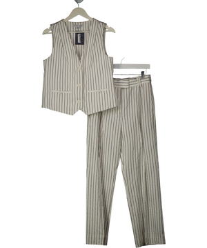 SHONA JOY White / Black Pinstripe Waistcoat Top And Trouser Set UK 10