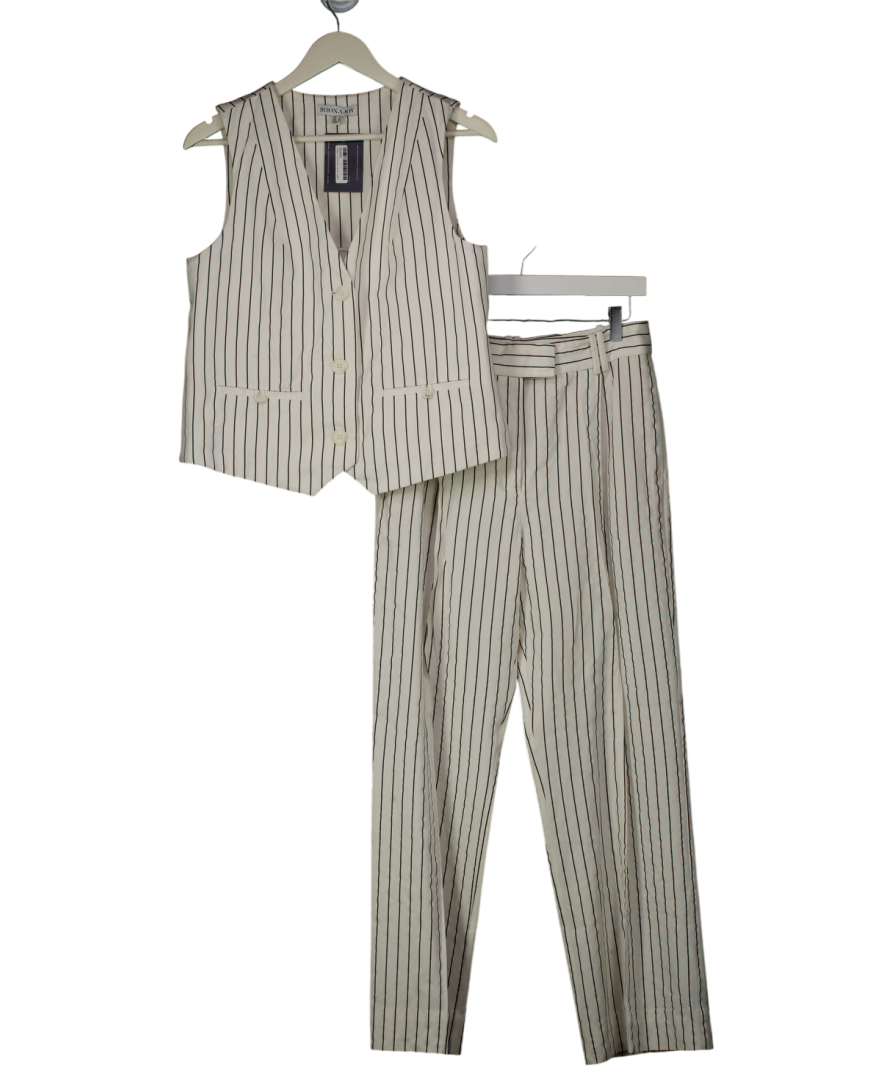 SHONA JOY White / Black Pinstripe Waistcoat Top And Trouser Set UK 10