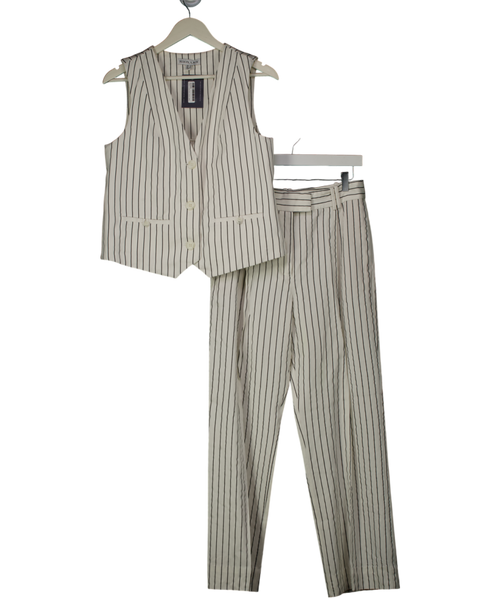 SHONA JOY White / Black Pinstripe Waistcoat Top And Trouser Set UK 10