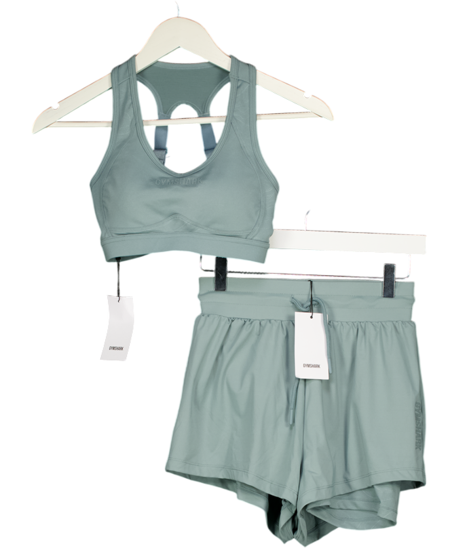 GYMSHARK Green 2-piece Sports Bra & Running 2-in-1 Shorts Set UK XS