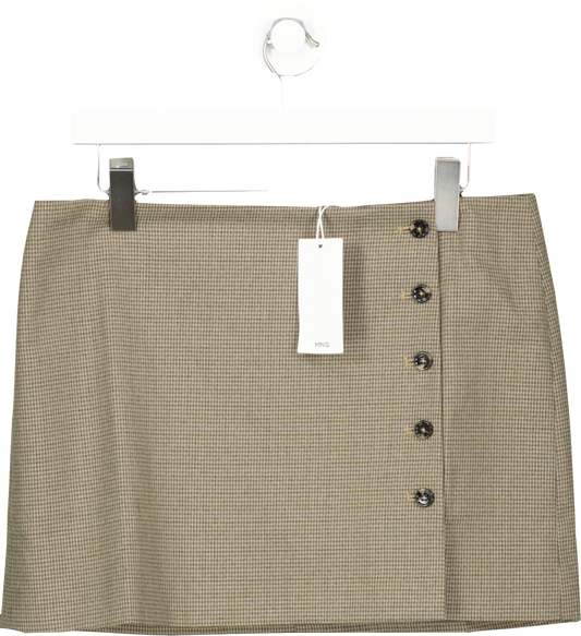 MANGO Brown Mini Check Button Detail Mini Skirt BNWT UK M