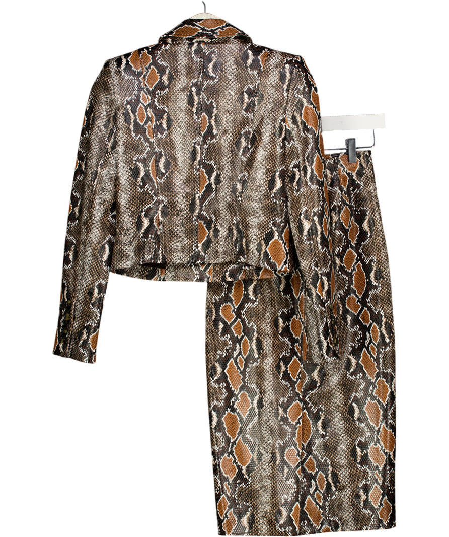 VERONICA BEARD Brown Fulham Cropped Snake-effect Jacket Sz0 UK 4