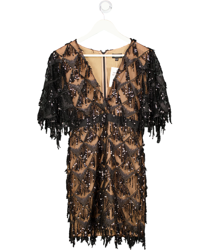 Nadine Merabi Black R570 Lexie Beaded Sequin Mini Dress UK S/M