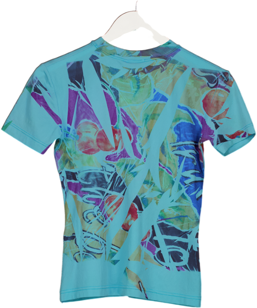 Just Cavalli Blue Printed Fitted T-shirt UK L
