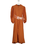 Leo Lin Rust Brown Silk & Linen Blend Belted Suffolk Midi Dress UK 6
