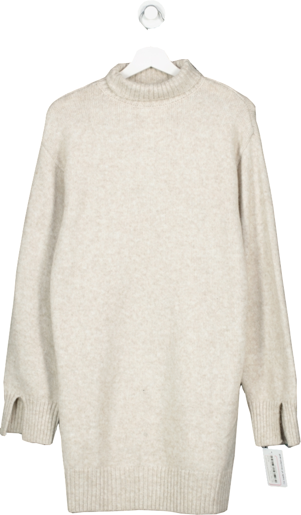 H&M Beige Oversize Recycled Polyester Roll Neck Jumper UK XS