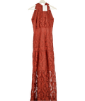 TRUE DECADENCE Red Rust Lace Tiered Maxi Dress UK 10