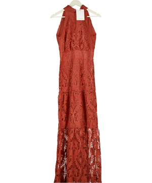 TRUE DECADENCE Red Rust Lace Tiered Maxi Dress UK 10