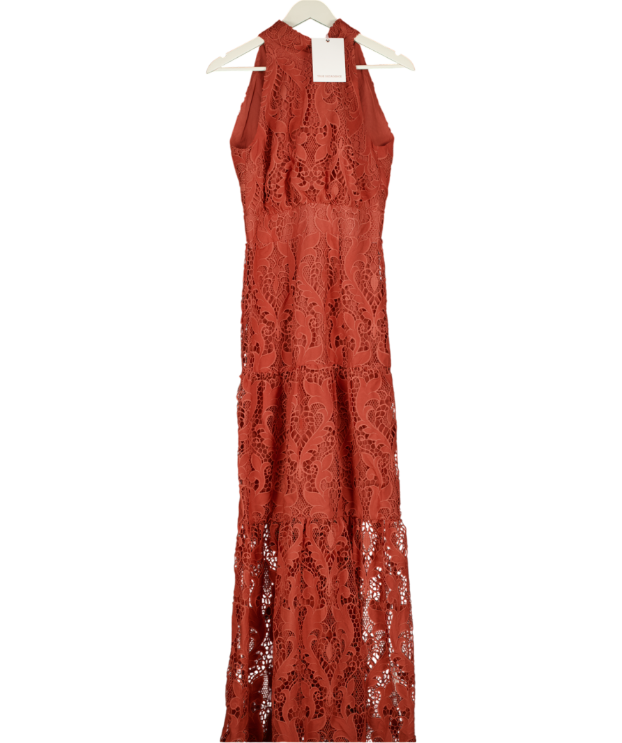 TRUE DECADENCE Red Rust Lace Tiered Maxi Dress UK 10