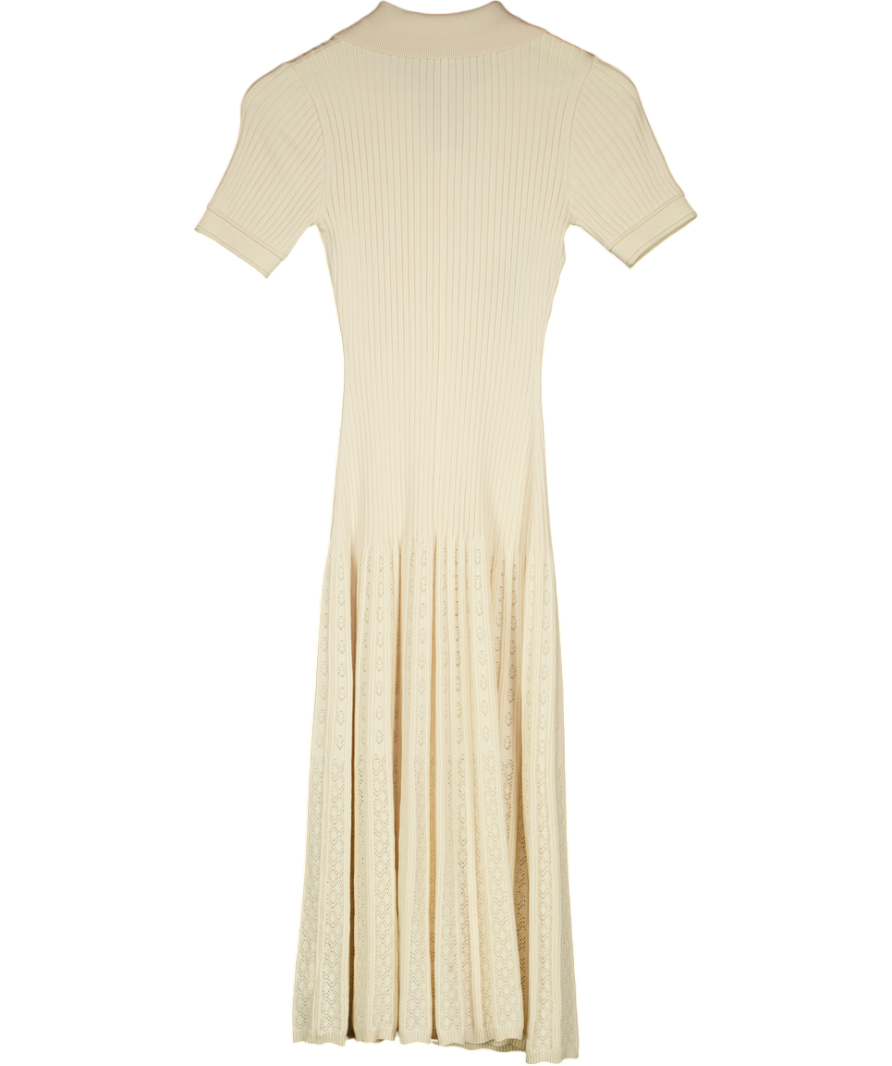 COMMENSE Cream Pointelle Knit Dress With Gold Button Detail UK S