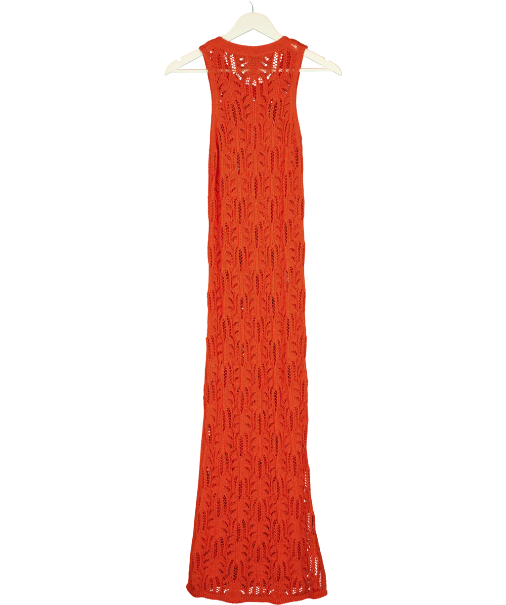 ZARA Orange Cotton Blend Crochet Knit Midi Dress UK S