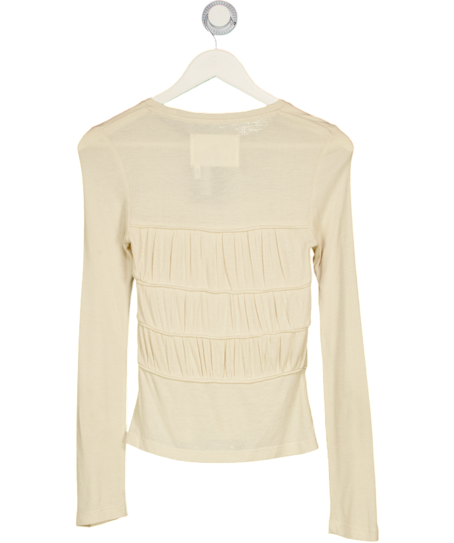 Remain Birger Christensen Cream Gathered Ribbed Jersey Top UK S