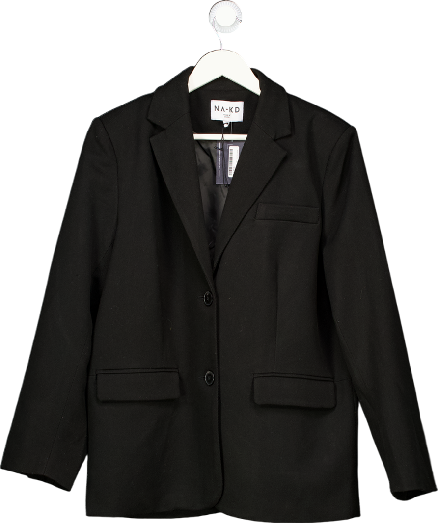 NA-KD Black Oversized Twill Blazer UK 8
