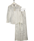 Mint Velvet White Floral Detail Mesh Shirt With Floral Detail Mesh Trousers UK M