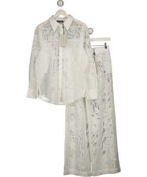 Mint Velvet 2-piece white Floral Detail Mesh Shirt & Trouser set UK M