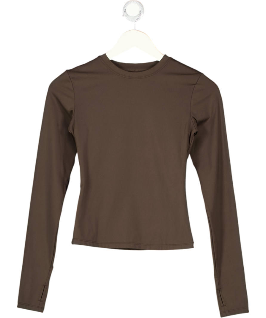 ADANOLA Brown Long-sleeve Stretch-jersey Top UK XS