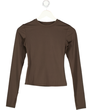 ADANOLA Brown Long-sleeve Stretch-jersey Top UK XS